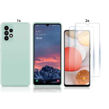 Samsung Galaxy A52 Hoesje Soft Nano Silicone Backcover Gel Mint Met 2x Glazen Screenprotector