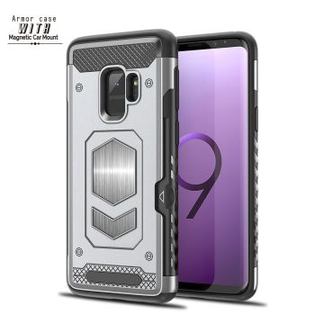 Ntech Samsung Galaxy S9 Luxe Armor Case met Pashouder - Zilver