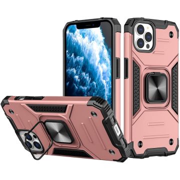 Hoesje Geschikt voor iPhone 13 - Heavy Duty Armor Hoesje met Kickstand ringhouder – Rosegoud