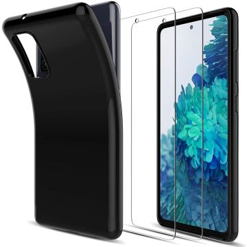 Samsung Galaxy S20 FE 2022 Zwart hoesje back TPU siliconen case - S20 FE 2 Pack Tempered Glass Screen Protector