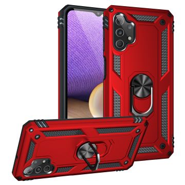 Samsung A32 Hoesje - Galaxy A32 5G Rood hoesje Anti-Shock Hybrid Armor case Ring houder TPU backcover met kickstand