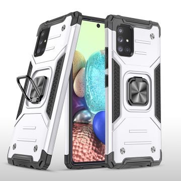 Samsung A71 Hoesje - Heavy Duty Armor hoesje Zliver - Galaxy A71 4G silicone TPU hybride hoesje Kickstand ringhouder met Magnetisch Auto Mount