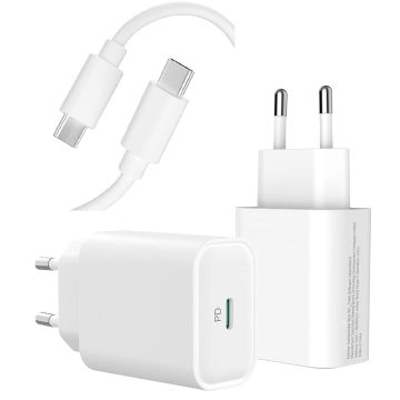 USB C Adapter met USB C naar USB C kabel snellader - 20W telefoon oplader