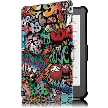 Kobo Clara HD hoes Graffity Print Bookcase - kobo clara hd cover Smart case - kobo clara hoes- hoes Kobo Clara HD - Kunstleer - Trifold Bookcase hoesje