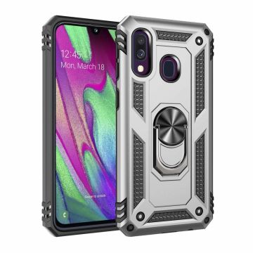 Samsung Galaxy A40 Armor Hoesje Ringhouder TPU - Zilver