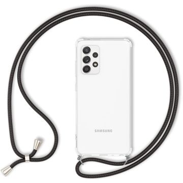 Samsung A13 Hoesje transparant silicone met Koord - Samsung Galaxy A13 4G hoesje met koord - hoesje Samsung A13 met koord draagkoord TPU backcover - Zwart