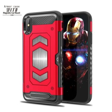 Ntech hoesje Geschikt voor iPhone Xs Max Luxe Armor Case met Pashouder - Rood