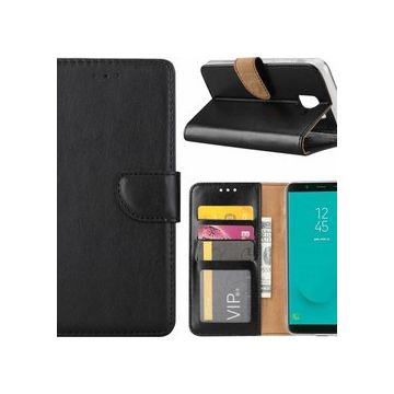 Ntech Samsung Galaxy J6+ (Plus) 2018 case Zwart Portemonnee / Booktype hoesje met opbergvakjes