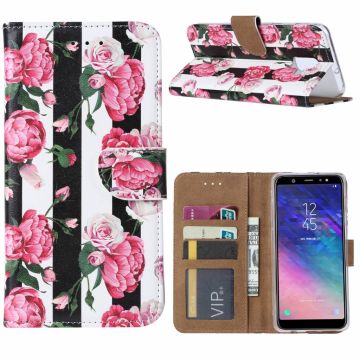 Ntech Samsung Galaxy A6 (2018) Vintage Roses & Stripes Boek hoesje met Pasjesruimte