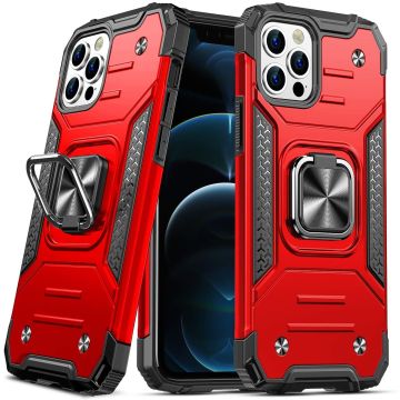 Hoesje Geschikt voor iPhone 12 Pro Max - Heavy Duty Armor hoesje Met Kickstand ringhouder – Rood