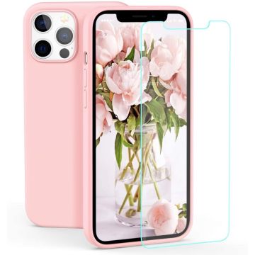 Hoesje Geschikt voor iPhone 12 Mini Hoesje - Soft Nano siliconen cover TPU backcover - Licht Roze met 1x Screenprotector