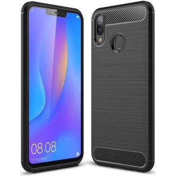 Ntech Huawei P Smart Plus Geborsteld TPU Hoesje Zwart