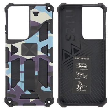 Samsung Galaxy S21 Plus Hoesje - Rugged Extreme Backcover Camouflage met Kickstand - Paars