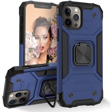 Hoesje Geschikt voor iPhone 12 Pro Max - Heavy Duty Armor hoesje Met Kickstand ringhouder – Blauw