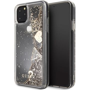 Apple iPhone 11 Pro Max Goud Guess Backcover hoesje Glitter - Hearts - GUHCN65GLHFLGO