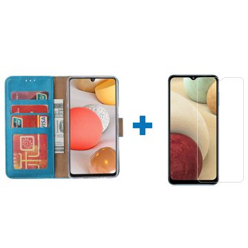 Samsung a12 hoesje bookcase turquoise - Samsung galaxy a12 hoesje - 1x Samsung a12 screenprotector screen protector