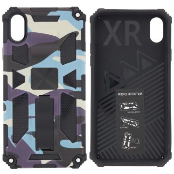 Hoesje Geschikt voor iPhone XR Hoesje - Rugged Extreme Backcover Camouflage met Kickstand – Paars