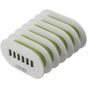 Oplader A6702 - 6 USB Poorten - 7A - Wit
