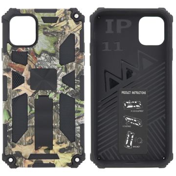 Hoesje Geschikt voor iPhone 11 Hoesje - Rugged Extreme Backcover Blaadjes Camouflage met Kickstand - Groen