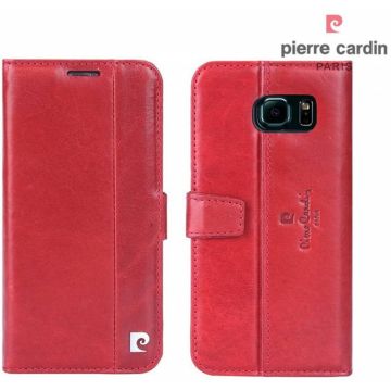 Pierre Cardin Samsung Galaxy S6 Edge echt leer boek case hoesje met ruimte voor pasje en 2 simkaarten Rood