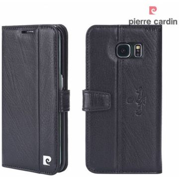 Pierre Cardin Samsung Galaxy S6 echt leer boek case hoesje met ruimte voor pasje en 2 simkaarten Zwart