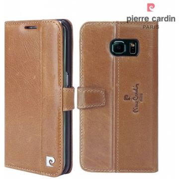 Pierre Cardin Samsung Galaxy S7 echt leer boek case hoesje met ruimte voor pasje en 2 simkaarten Bruin