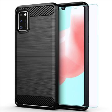Galaxy A41 Geborsteld hoesje / Brushed tpu Zwart & 2Pack Screenprotector