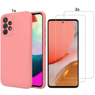 Samsung Galaxy A72 Hoesje Soft Nano Silicone Backcover Gel Roze Met 2x Glazen Screenprotector