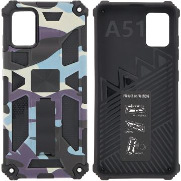 Samsung Galaxy A71 (4G) Hoesje - Rugged Extreme Backcover Camouflage met Kickstand - Paars