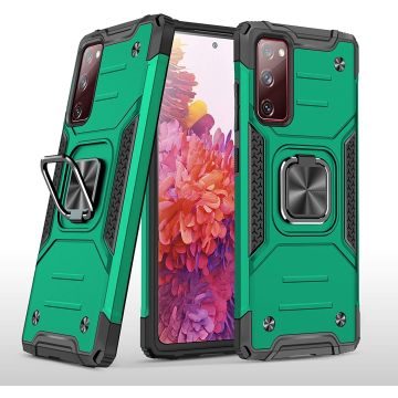Samsung S20 FE Hoesje - Heavy Duty Armor hoesje Groen - Galaxy S20 FE silicone TPU hybride hoesje Kickstand ringhouder met Magnetisch Auto Mount