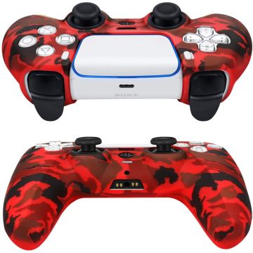 Playstation 5 Controller Hoesje - PS5 Silicone Hoes - PS5 Skin - Playstation 5 Accessoires - Cover - Hoesje - Siliconen skin case - Camouflage Rood