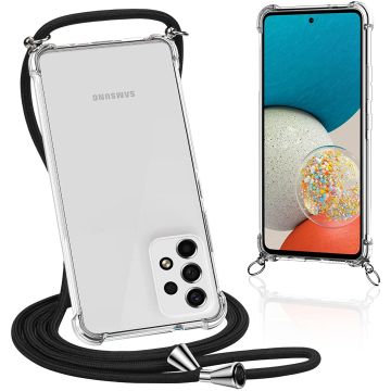Samsung A33 Hoesje transparant silicone met Koord - Samsung Galaxy A33 5G hoesje met koord - hoesje Samsung A33 met koord draagkoord TPU backcover - Zwart