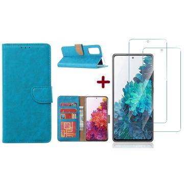 Samsung S20 FE hoesje - bookcase Turquiose - Galaxy S20 FE wallet case portemonnee hoesje - S20 FE book case hoes cover Met 2X screenprotector / tempered glass