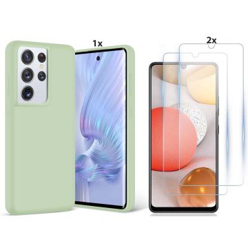 Samsung Galaxy S21 Ultra Hoesje Soft Nano Silicone Backcover Gel Thea Green Met 2x Glazen Screenprotector