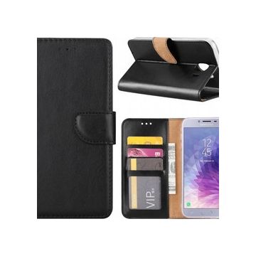 Samsung Galaxy J4+ (Plus) 2018 case Zwart Portemonnee hoesje met opbergvakjes