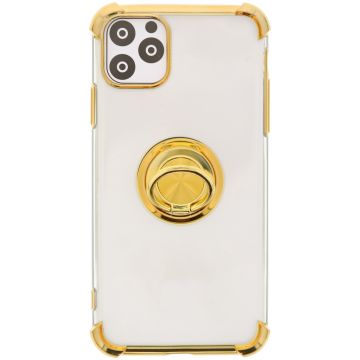 Hoesje Geschikt voor iPhone 12 Pro Max hoesje silicone met ringhouder Back Cover case - Transparant/Goud