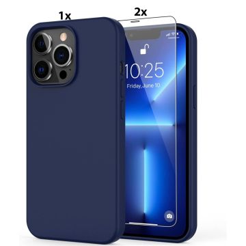 Hoesje Geschikt voor iPhone 12/12 Pro Soft Nano siliconen Gel Navy Blauw Hoesje Met 2X Glazen screenprotector