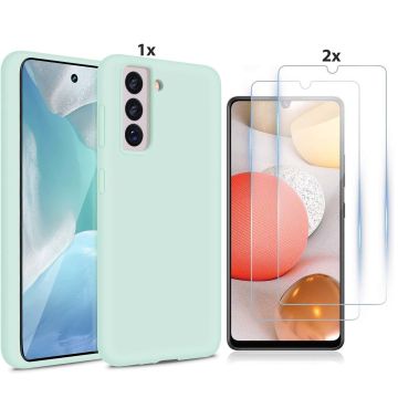 Samsung Galaxy S21 Plus Hoesje Soft Nano Silicone Backcover Gel Mint Groen Met 2x Glazen Screenprotector