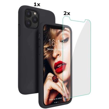 Hoesje Geschikt voor iPhone 13 Soft Nano siliconen Gel Zwart Hoesje Met 2X Glazen screenprotector