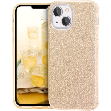 Hoesje Geschikt voor iPhone 13 Hoesje Glitters Siliconen - Glitter Hoesje Geschikt voor iPhone 13 hoesje TPU Case Goud - Cover