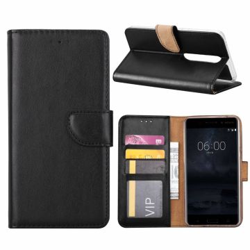 Nokia 6 (2018) Booktype / Portemonnee TPU Lederen Hoesje Zwart