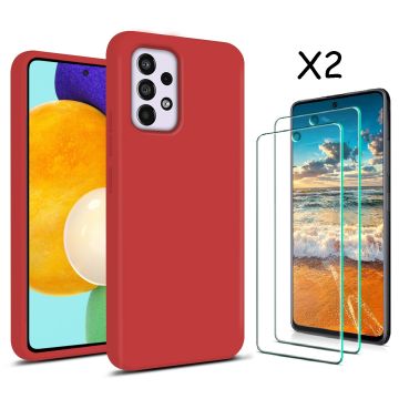 Samsung A53 hoesje silicone soft cover Rood - Samsung Galaxy A53 5G Silicone colour hoesje - Galaxy A53 case Liquid Nano Silicone cover - A53 Screenprotector 2 pack