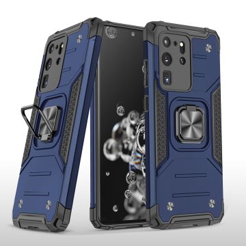 Samsung S20 Ultra Hoesje - Heavy Duty Armor hoesje Blauw - Galaxy S20 Ultra silicone TPU hybride hoesje Kickstand ringhouder met Magnetisch Auto Mount