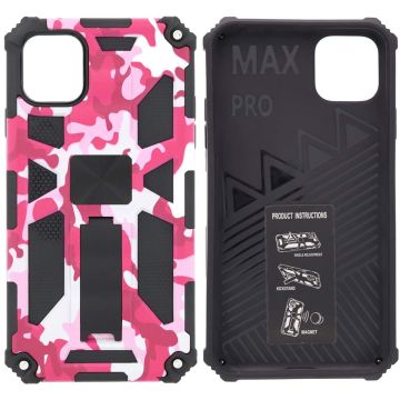 Hoesje Geschikt voor iPhone 11 Pro Max Hoesje - Rugged Extreme Backcover Camouflage met Kickstand - Pink