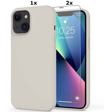 Hoesje Geschikt voor iPhone 13 Soft Nano siliconen Gel Grijs Hoesje Met 2X Glazen screenprotector