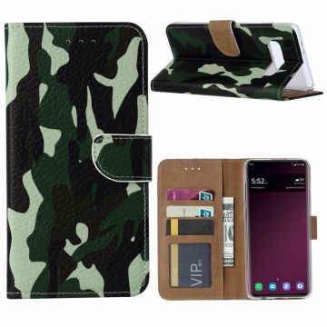 Ntech Samsung Galaxy S10+ Plus Camouflage Boek hoesje met Pasjesruimte