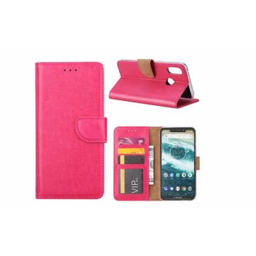 Motorola One Roze Booktype / Portemonnee TPU Lederen Hoesje