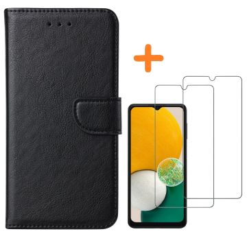 Samsung A13 hoesje Zwart bookcase - Samsung Galaxy A13 4G hoesje bookcase portemonnee hoesje - A13 Hoesje book cover - hoesjes Samsung A13 screenprotector / 2X Beschermglas