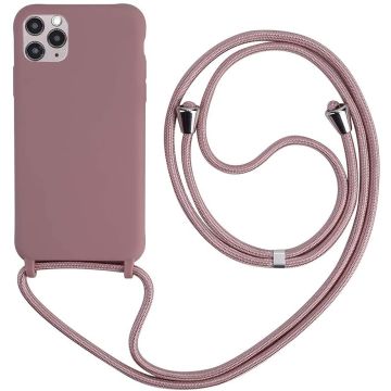 Hoesje Geschikt voor iPhone 12 Pro Max hoesje met koord Licht Roze - Hoesje Geschikt voor iPhone 12 Pro Max hoesje met koord - Hoesje Geschikt voor iPhone 12 Pro Max Backcover met koord Color Soft silicone hoesje met koord Hoesje Geschikt voor iPhone 12 P