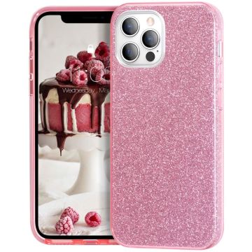 Hoesje Geschikt voor iPhone 12 Mini Hoesje - Glitter TPU Backcover - Pink